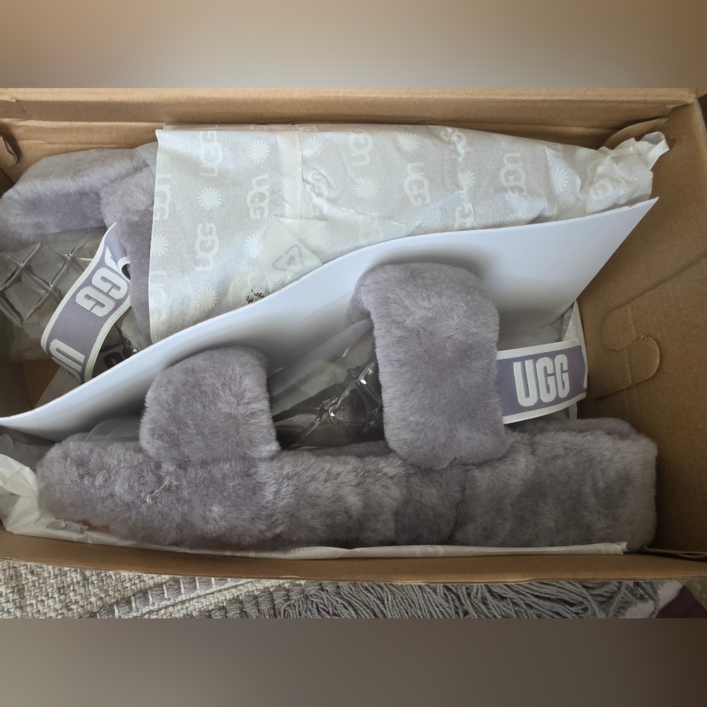 UGG Gray Fluffy Slippers/Sandals